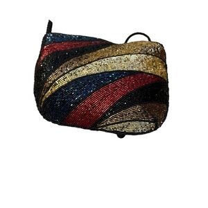 Multi Color Bugle Bead Bag  Cord Strap Lined Satin‎ t